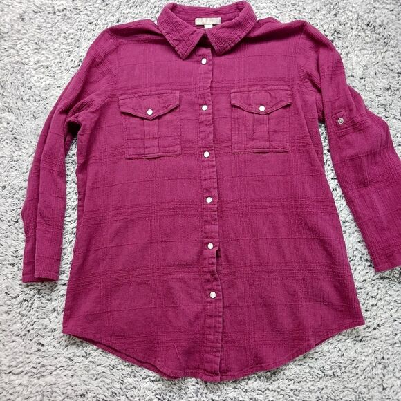 Woman Within 14/16 Medium size. Pearl Button Down 100% Cotton Long Sleeve Shirt. - Picture 13 of 16